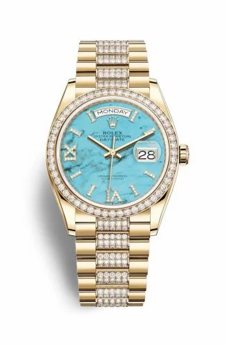 Rolex Day-Date 36 Yellow Gold / Diamond / Turquoise / President-Diamond 128348RBR-0038 (M128348RBR-0038)